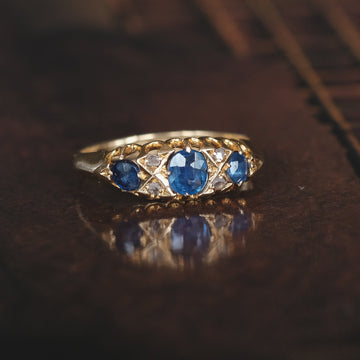 1911 Sapphire & Diamond Boat Ring - Lost Owl Jewelry