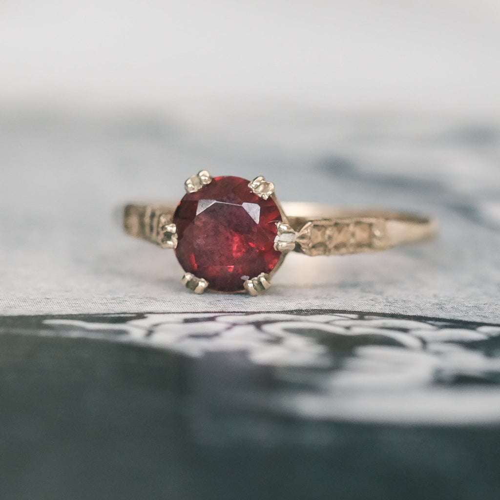 1960s Garnet Solitaire Ring - Lost Owl Jewelry