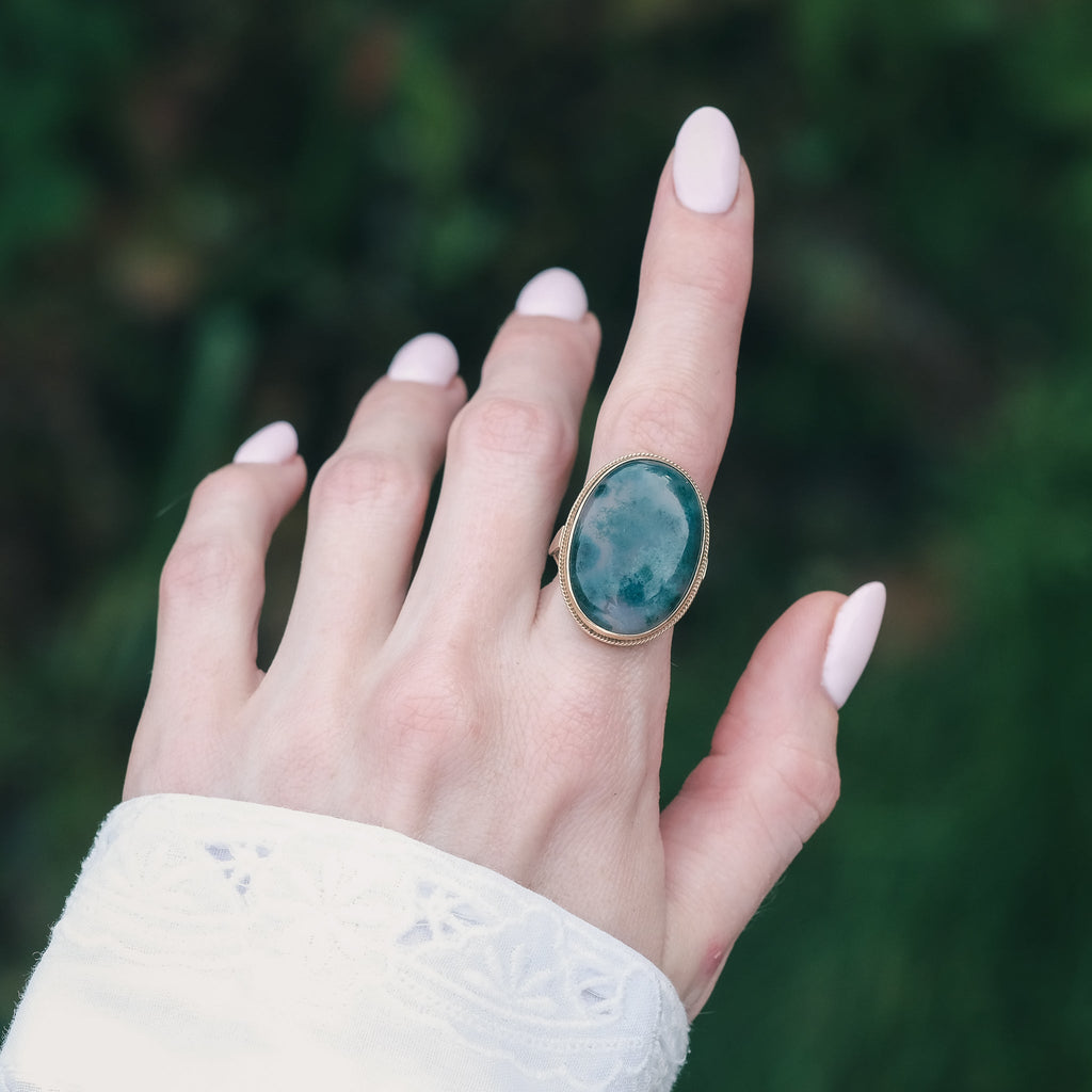 1989 Moss Agate Ring - Lost Owl Jewelry