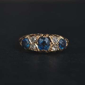 33. 908 Sapphire Carved Half-Hoop Ring - Lost Owl Jewelry