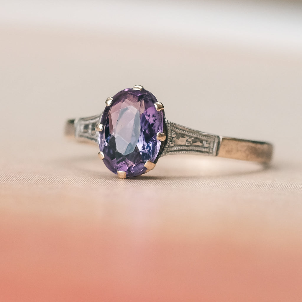 Art Deco Amethyst Solitaire Ring - Lost Owl Jewelry