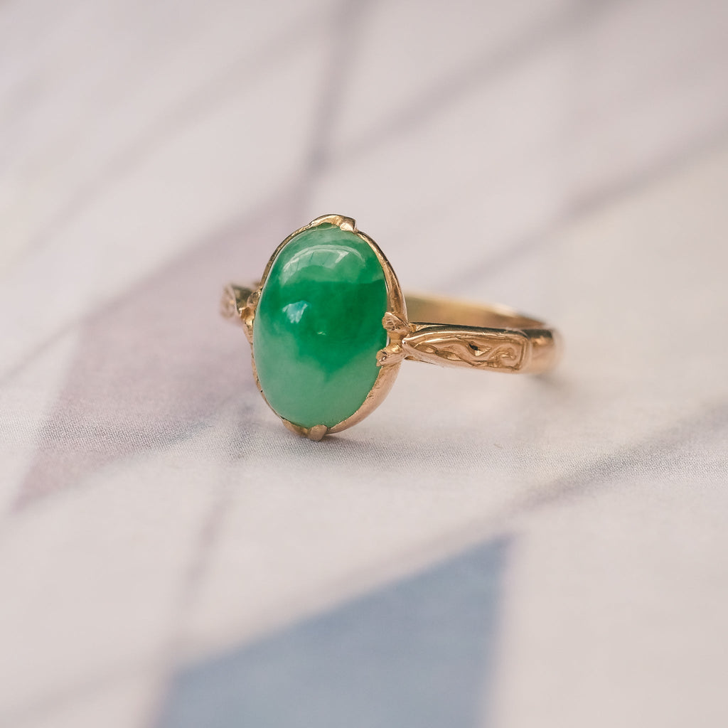 Arts & Crafts Jade Ring - Lost Owl Jewelry