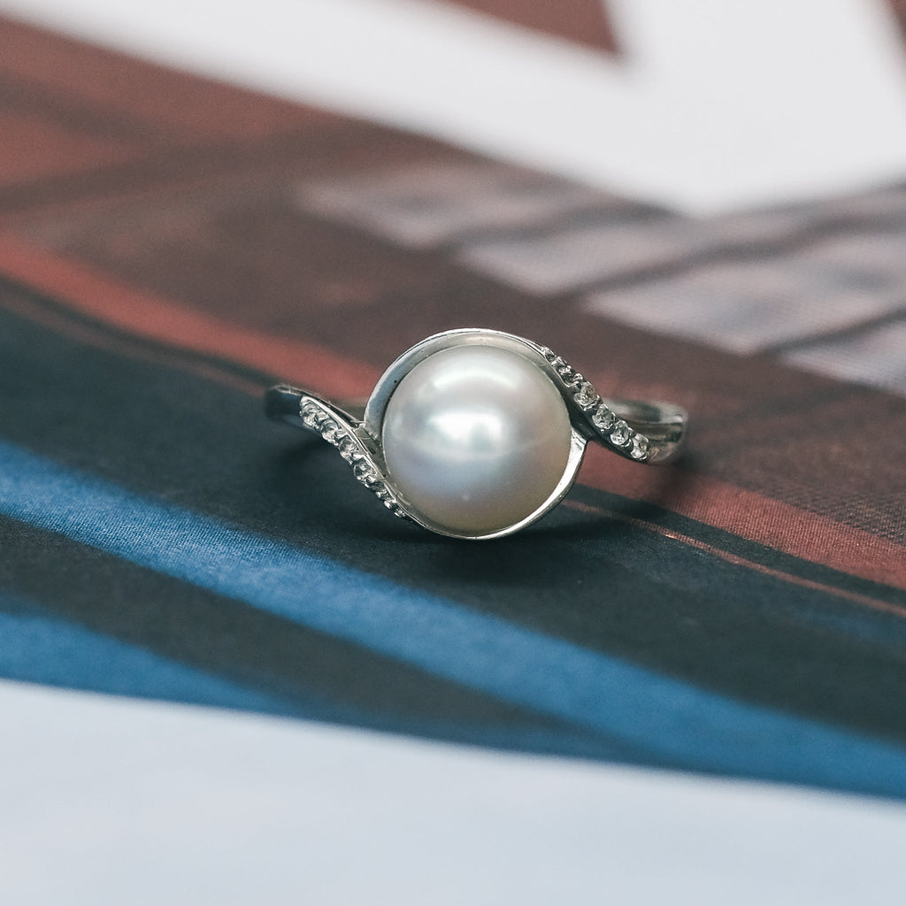 Contemporary Pearl Crossover Ring - Lost Owl Jewelry