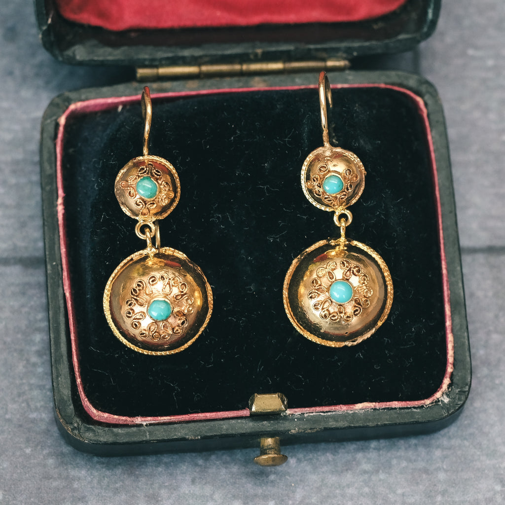 Etruscan Revival Turquoise Earrings - Lost Owl Jewelry