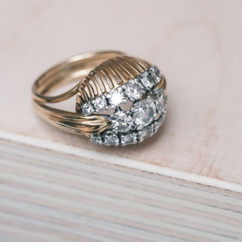 Mid-Century Diamond Cocktail Ring - Lost Owl Jewelry