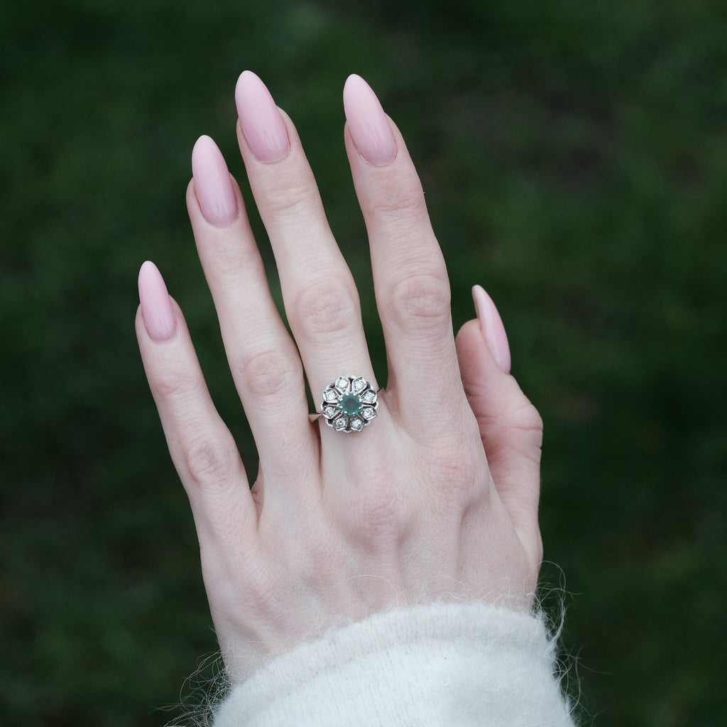Mid-Century Emerald Flower Ring - Lost Owl Jewelry