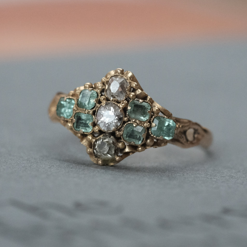Mid-Victorian Emerald & Diamond Ring - Lost Owl Jewelry