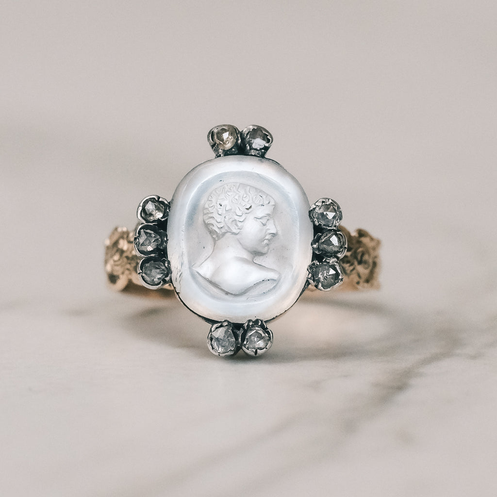 Victorian "Antinous" Moonstone Cameo Ring - Lost Owl Jewelry