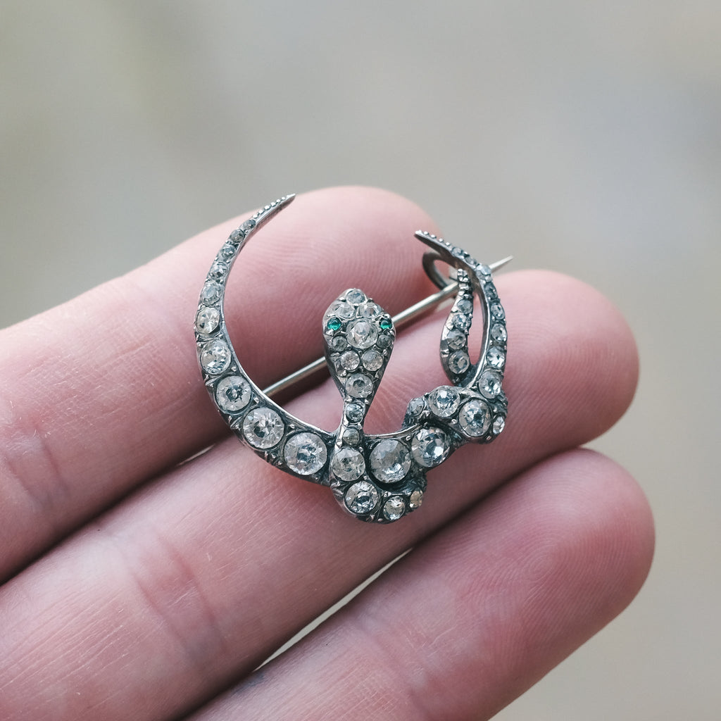 Victorian Crescent & Serpent Brooch - Lost Owl Jewelry