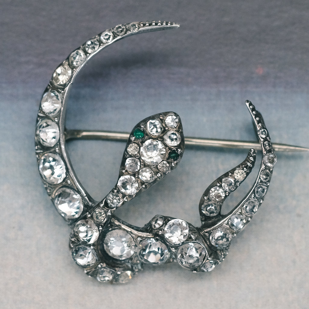 Victorian Crescent & Serpent Brooch - Lost Owl Jewelry