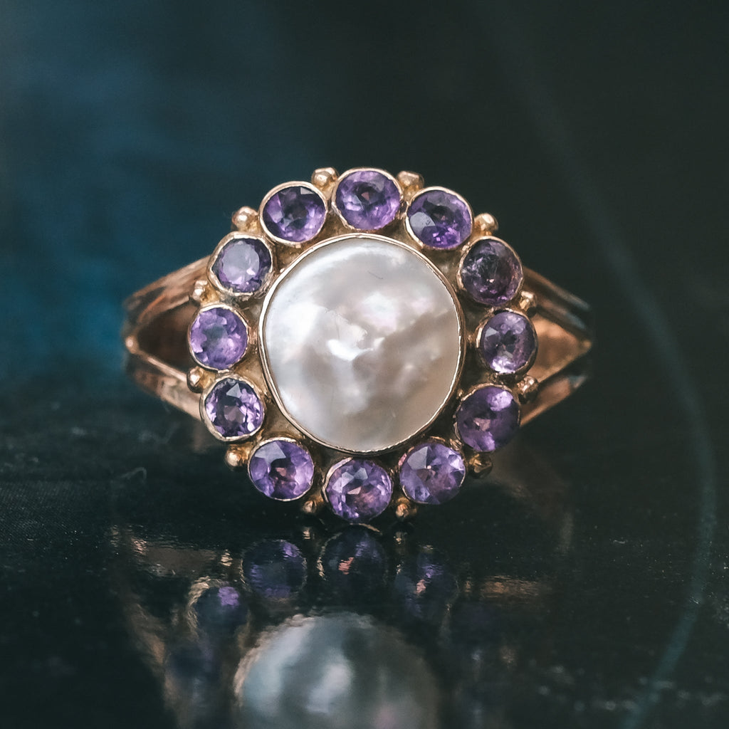 Victorian Mabé Pearl & Amethyst Ring - Lost Owl Jewelry