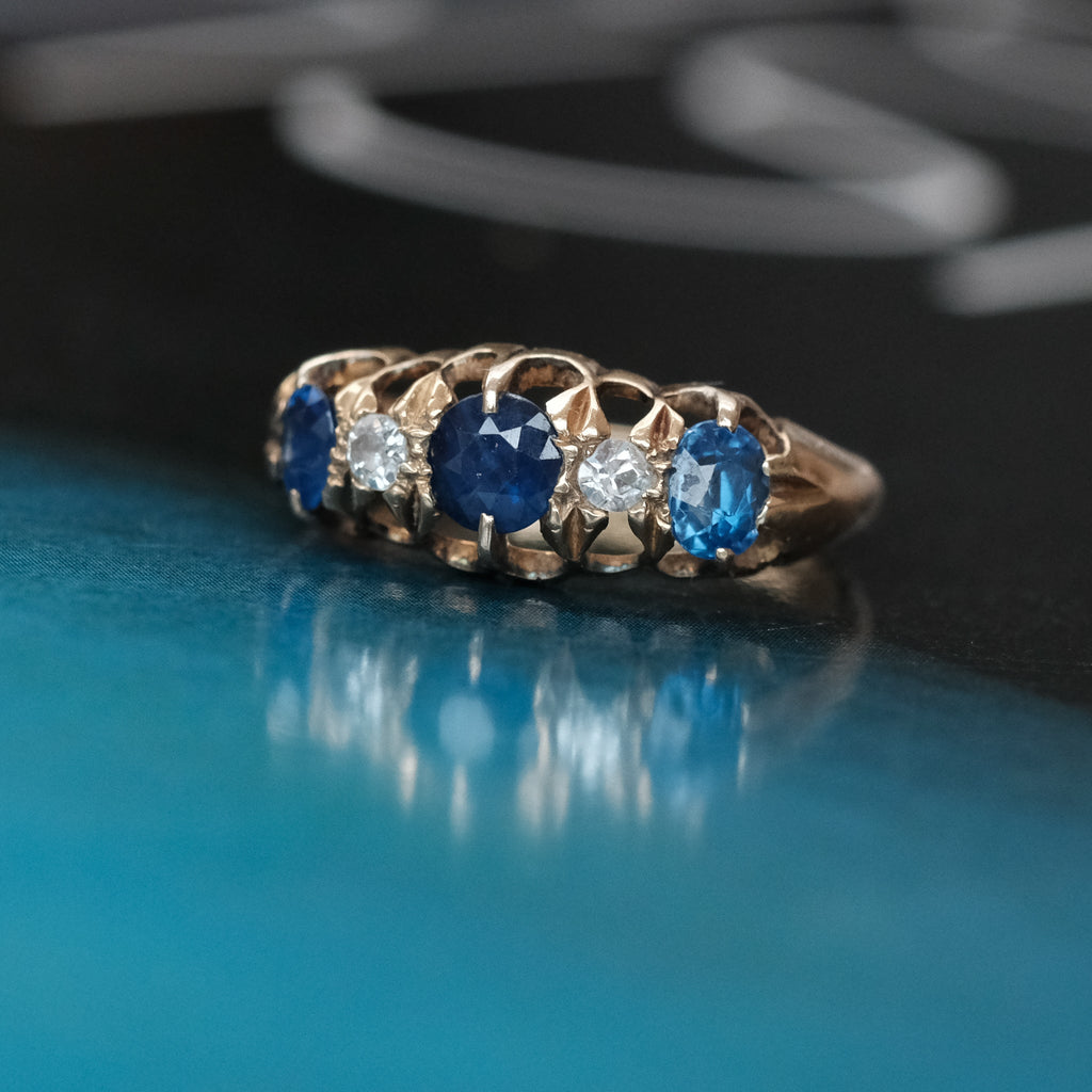 Victorian Sapphire & Diamond Boat Ring - Lost Owl Jewelry