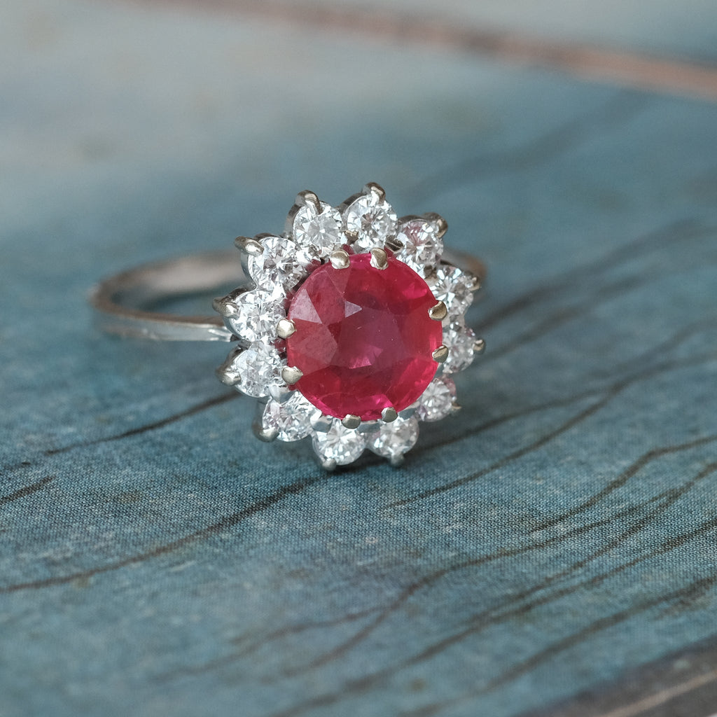 Vintage Ruby & Diamond Flower Ring - Lost Owl Jewelry
