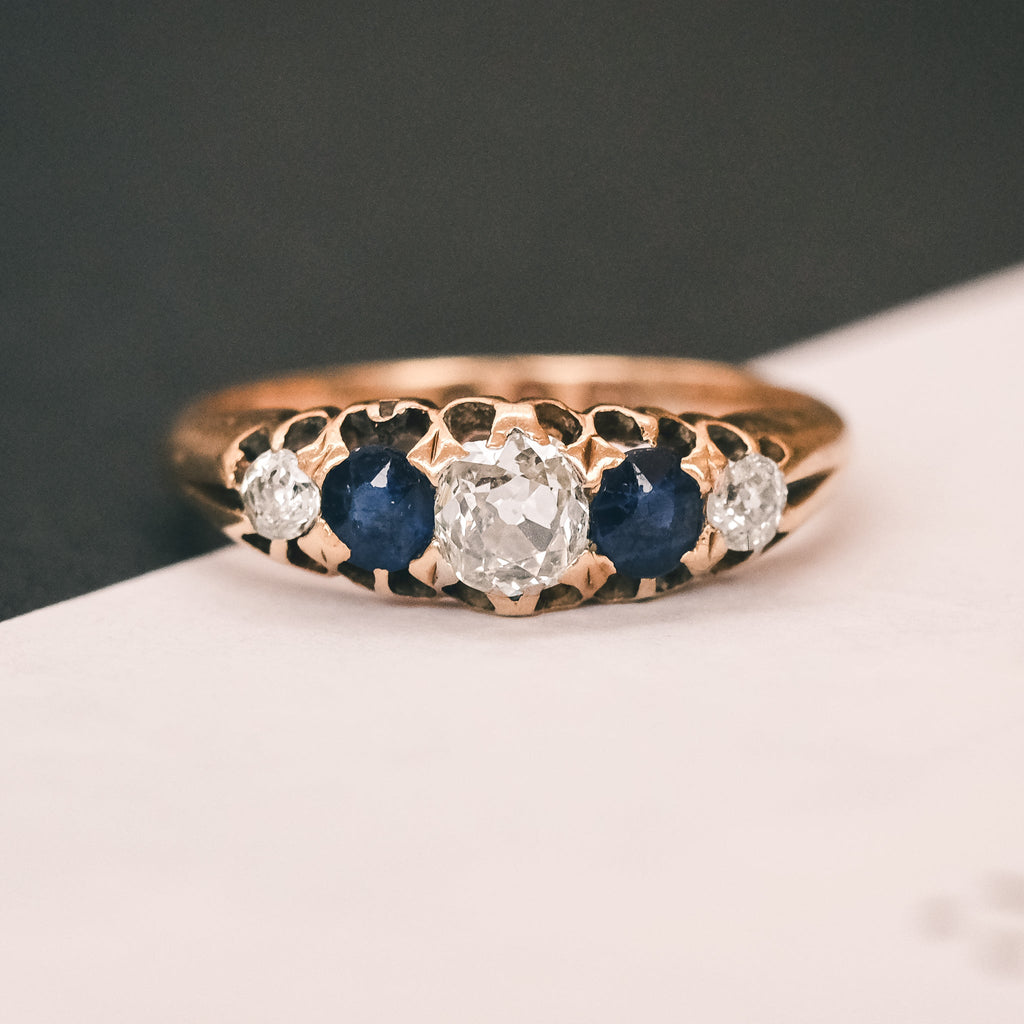 1890 Diamond & Sapphire Belcher Ring - Lost Owl Jewelry