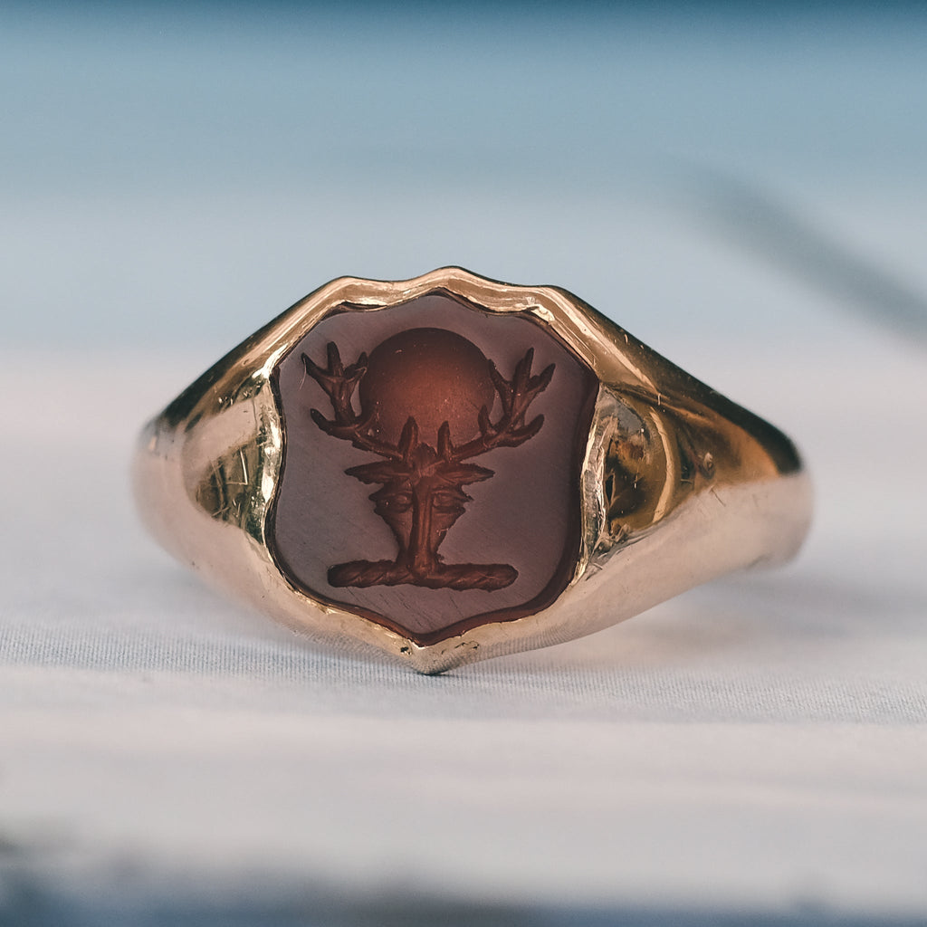 1896 'Sun Stag' Signet Ring - Lost Owl Jewelry