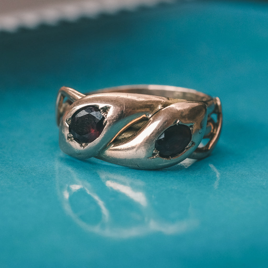 1911 Garnet Twin Snakes Ring - Lost Owl Jewelry