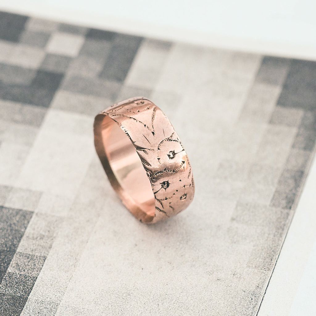 1918 Engraved Rose Gold Band - Lost Owl Jewelry