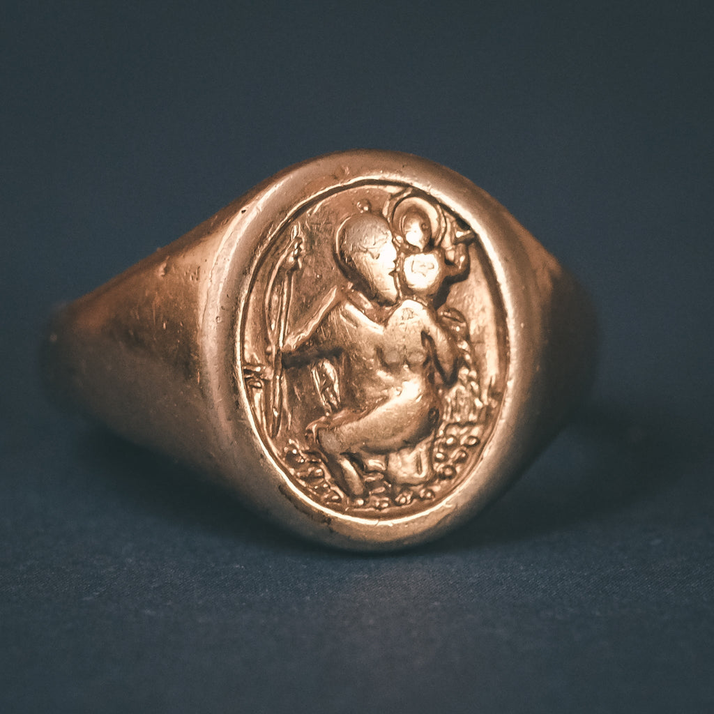 1930s St. Christopher Signet Ring - Lost Owl Jewelry