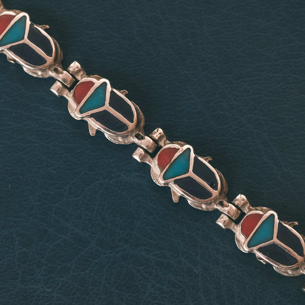 1950s Egyptian Scarab Train Bracelet - Lost Owl Jewelry