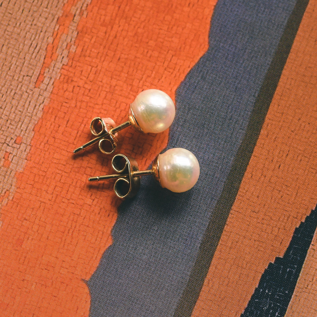 1970s Pearl Solitaire Stud Earrings - Lost Owl Jewelry
