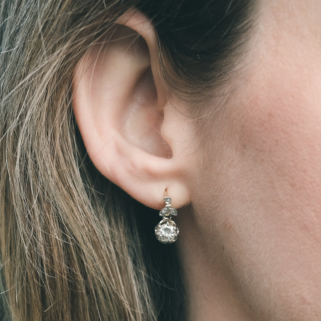 Art Deco Diamond Dormeuse Earrings - Lost Owl Jewelry