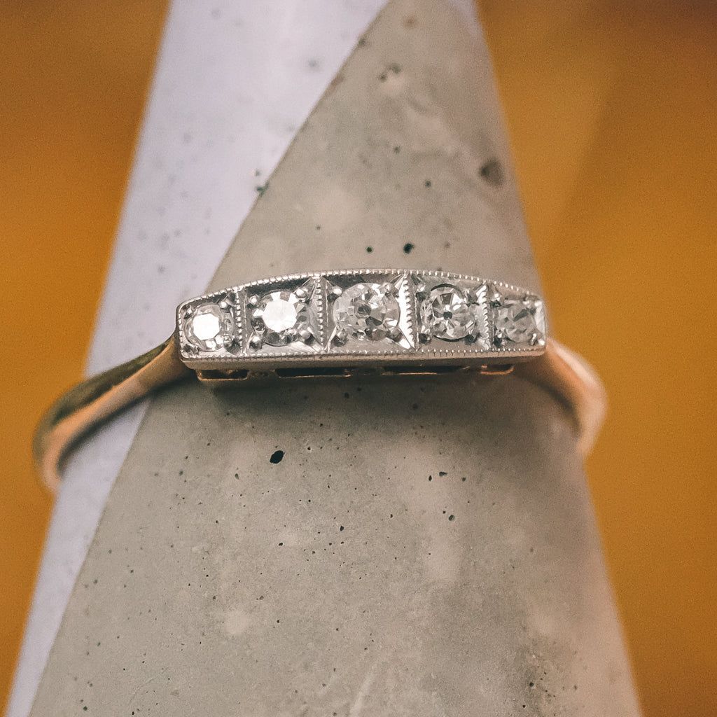 Art Deco Old Cut Diamond 5-Stone Ring - Lost Owl Jewelry