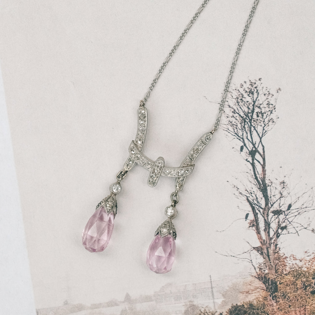 Art Deco Pink Topaz Negligee Necklace - Lost Owl Jewelry