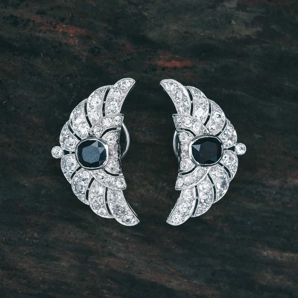 Art Deco Sapphire Wing Earrings - Lost Owl Jewelry