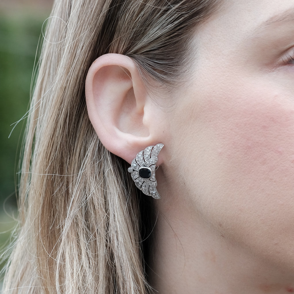 Art Deco Sapphire Wing Earrings - Lost Owl Jewelry