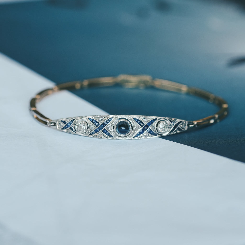 Art Deco Sapphire X Bracelet - Lost Owl Jewelry