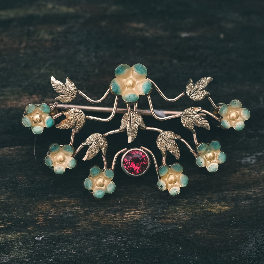 Arts & Crafts 'Leaf & Flowers' Brooch - Lost Owl Jewelry