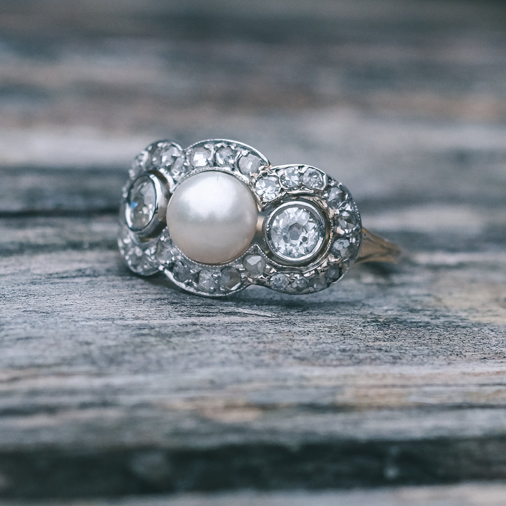 Belle Époque Pearl & Diamond Ring - Lost Owl Jewelry