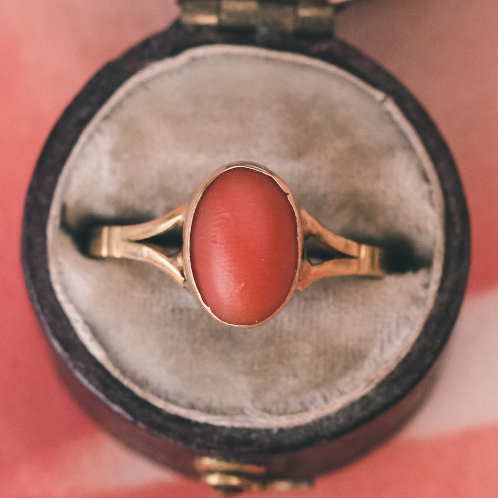 Edwardian Red Coral Ring - Lost Owl Jewelry