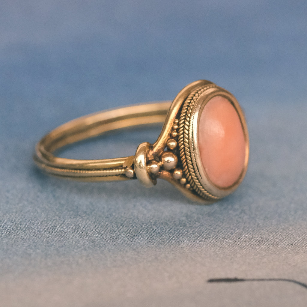 Etruscan Revival Coral Ring - Lost Owl Jewelry
