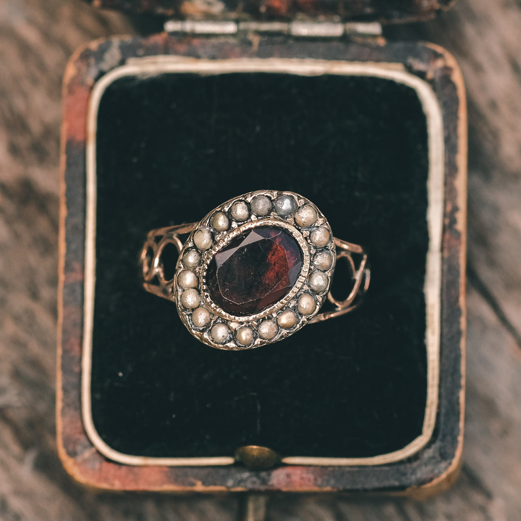 Georgian Offset Garnet Ring - Lost Owl Jewelry