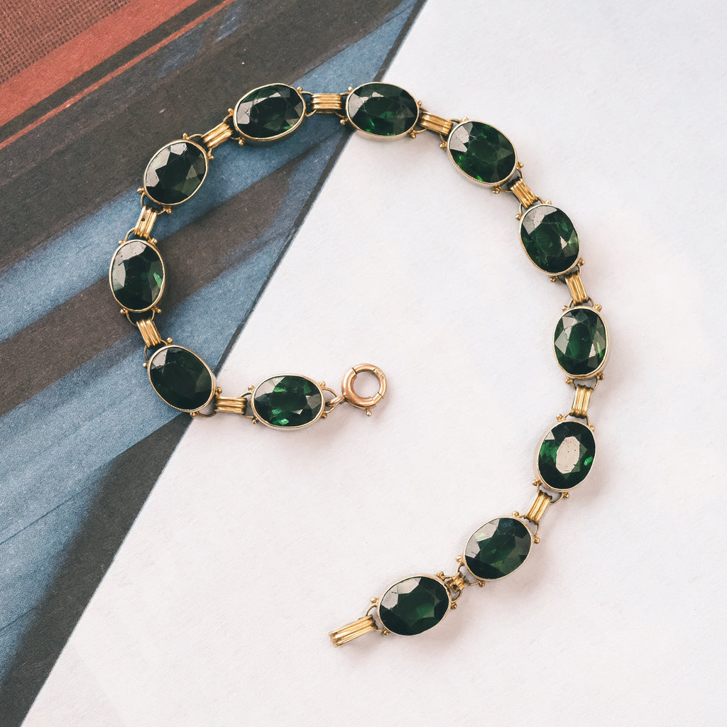 Mid-Century Bottle Green Tourmaline Bracelet - Lost Owl Jewelry