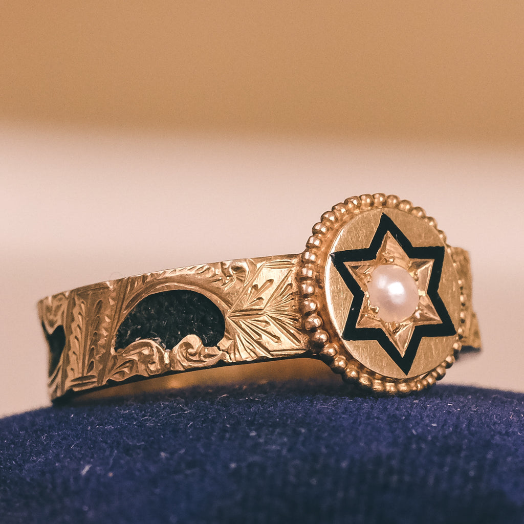 Victorian Black Star Mourning Ring - Lost Owl Jewelry