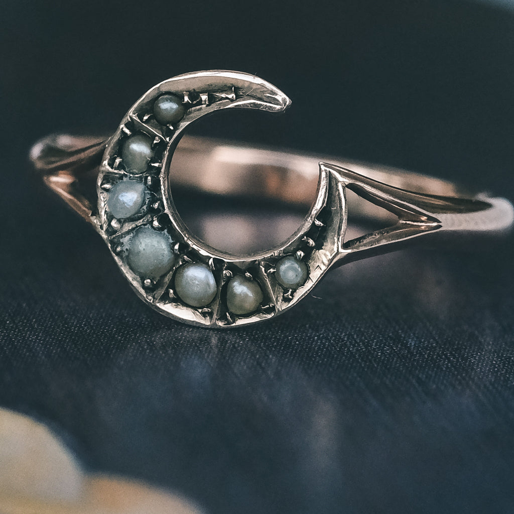 Victorian Crescent Moon Ring - Lost Owl Jewelry