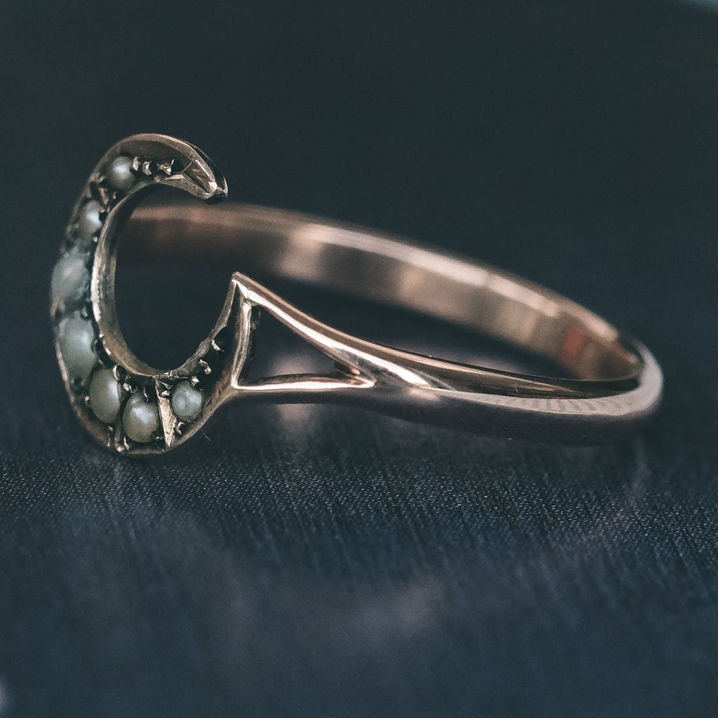 Victorian Crescent Moon Ring - Lost Owl Jewelry
