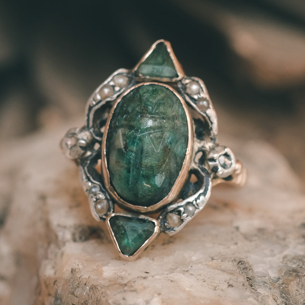 Victorian Emerald Scarab Ring - Lost Owl Jewelry