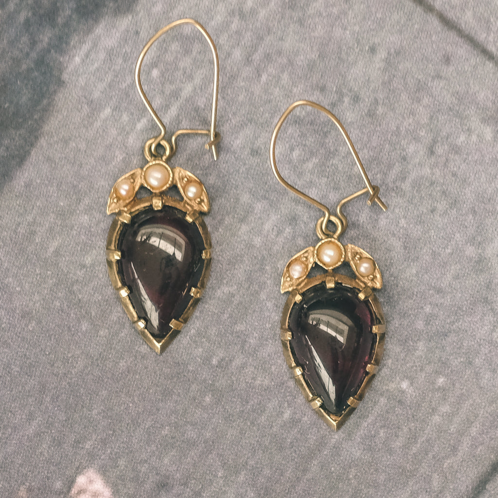 Victorian Garnet Heart Earrings - Lost Owl Jewelry