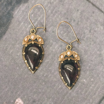 Victorian Garnet Heart Earrings - Lost Owl Jewelry