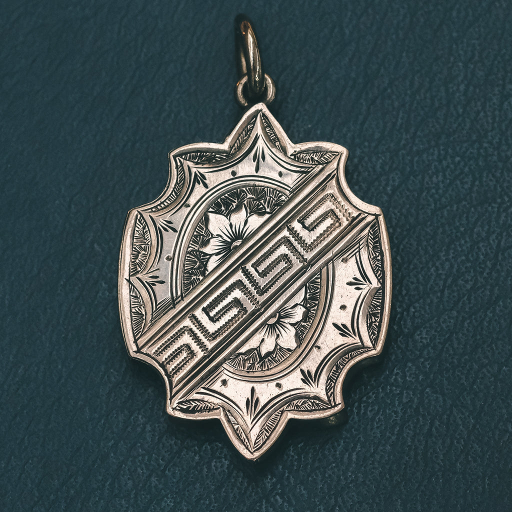 Victorian Greek Key Engraved Locket - Lost Owl Jewelry