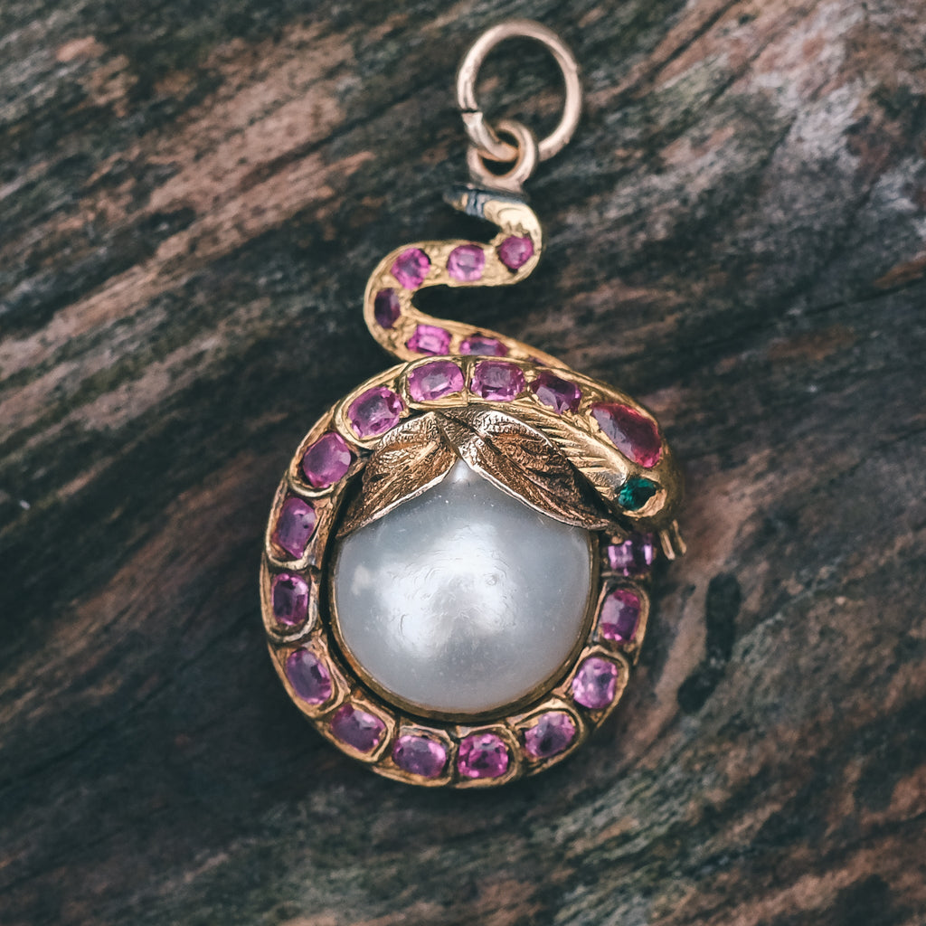 Victorian Serpent & Pearl Pendant - Lost Owl Jewelry