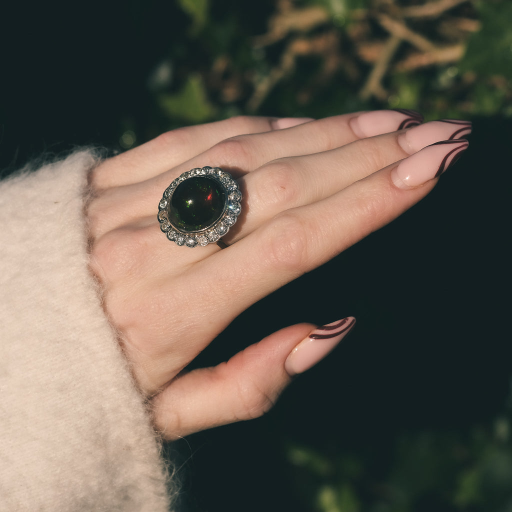 Vintage Black Opal Cocktail Ring - Lost Owl Jewelry