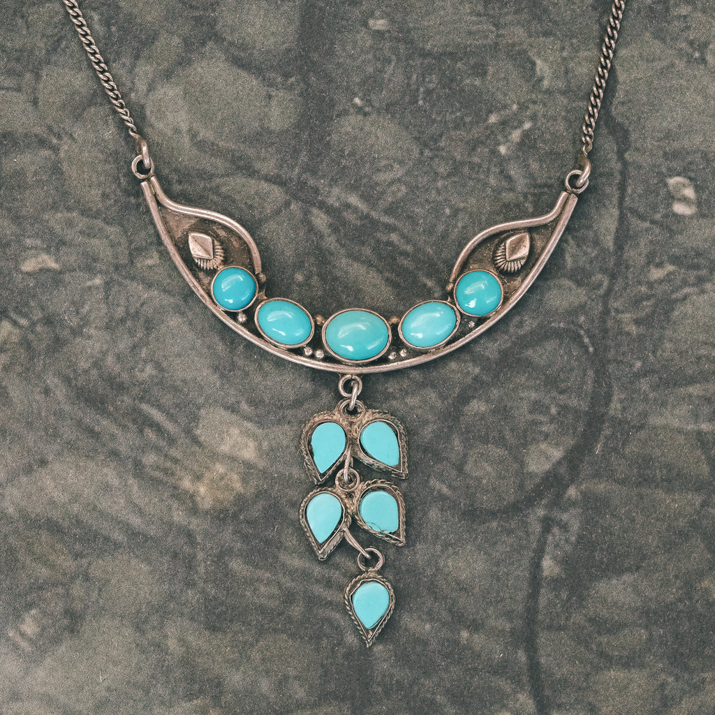 Vintage Turquoise Crescent Necklace - Lost Owl Jewelry