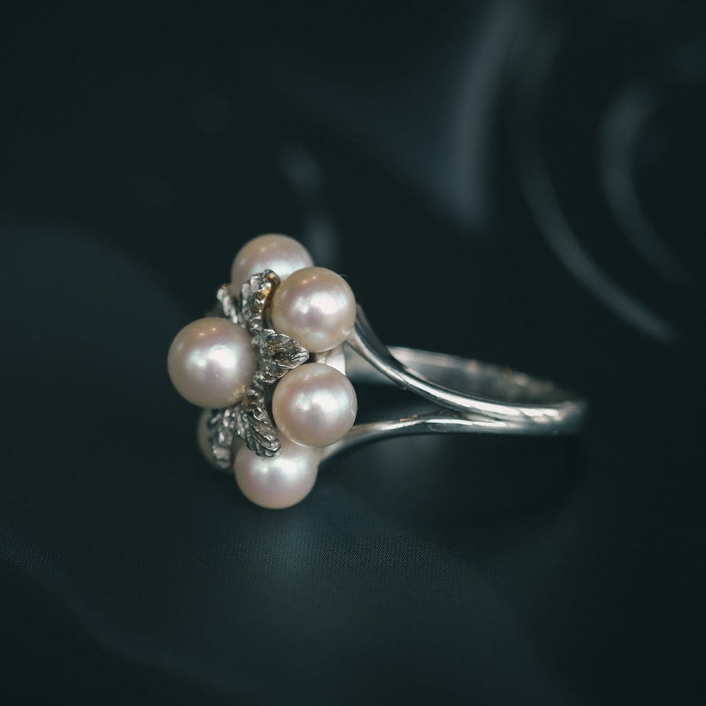 1. 1960s Pearl & Leaf Ring - Lost Owl Jewelry