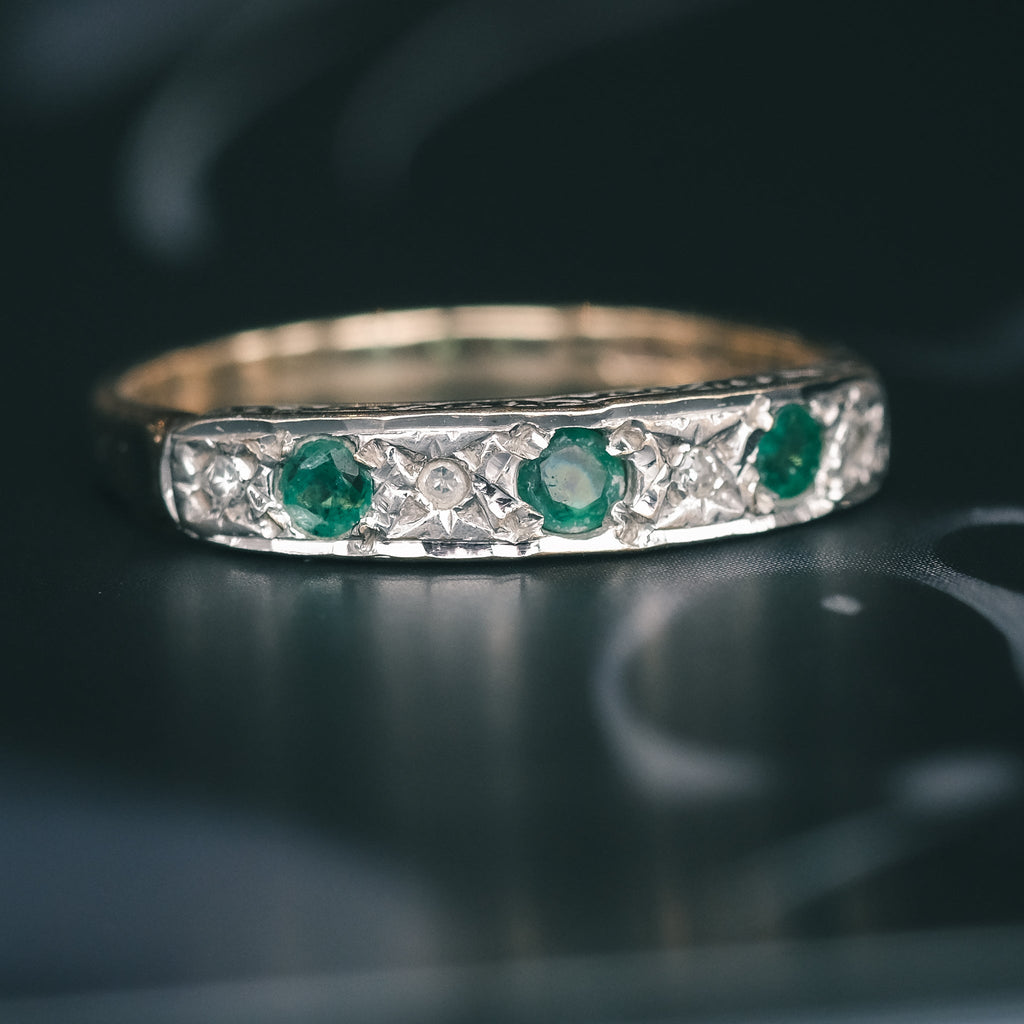 11. 1987 Emerald & Diamond Half-Hoop Ring - Lost Owl Jewelry