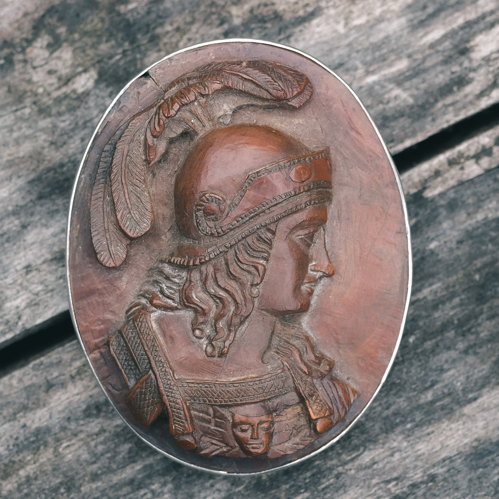 17th Century Athena Hardwood Cameo Brooch - Lost Owl Jewelry