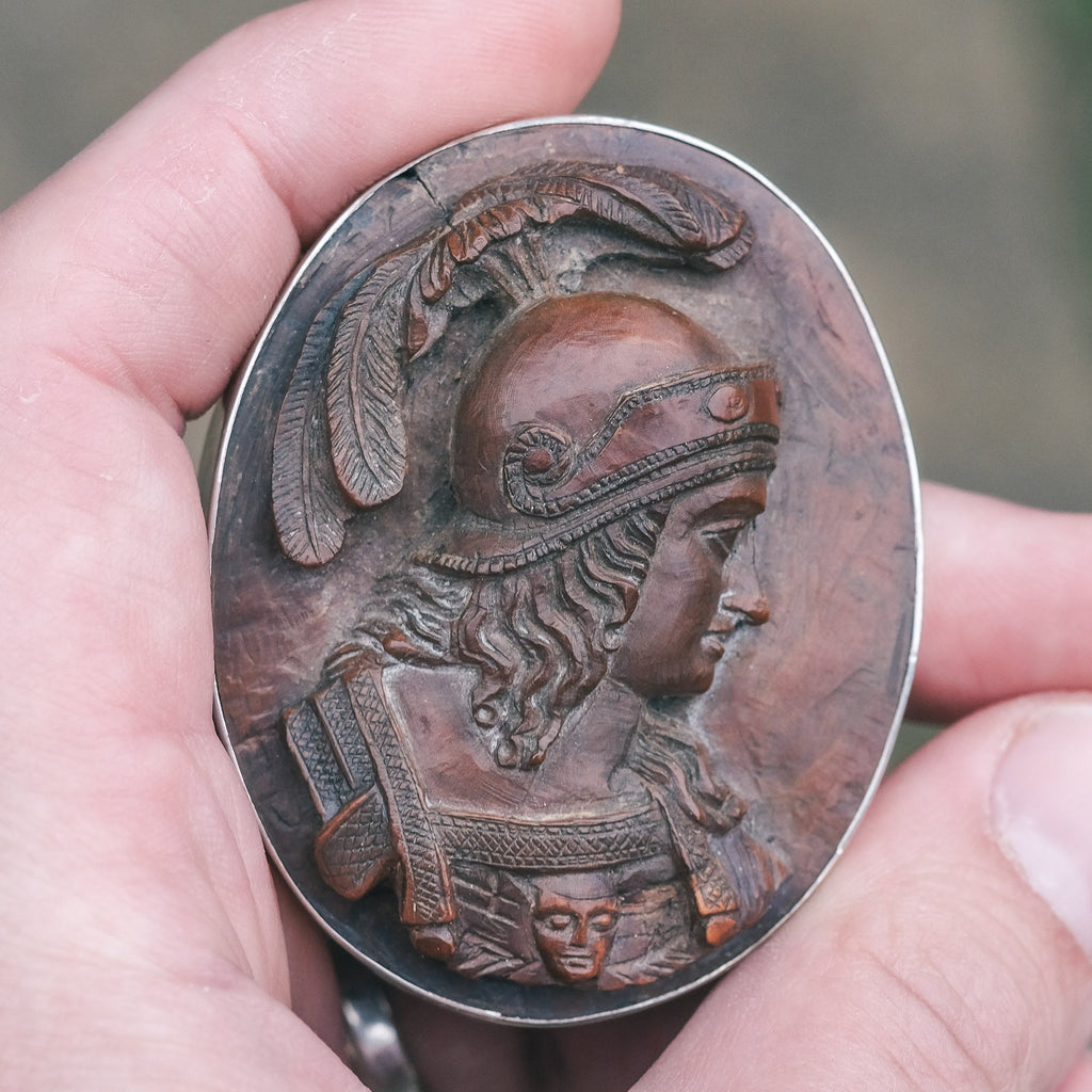 17th Century Athena Hardwood Cameo Brooch - Lost Owl Jewelry